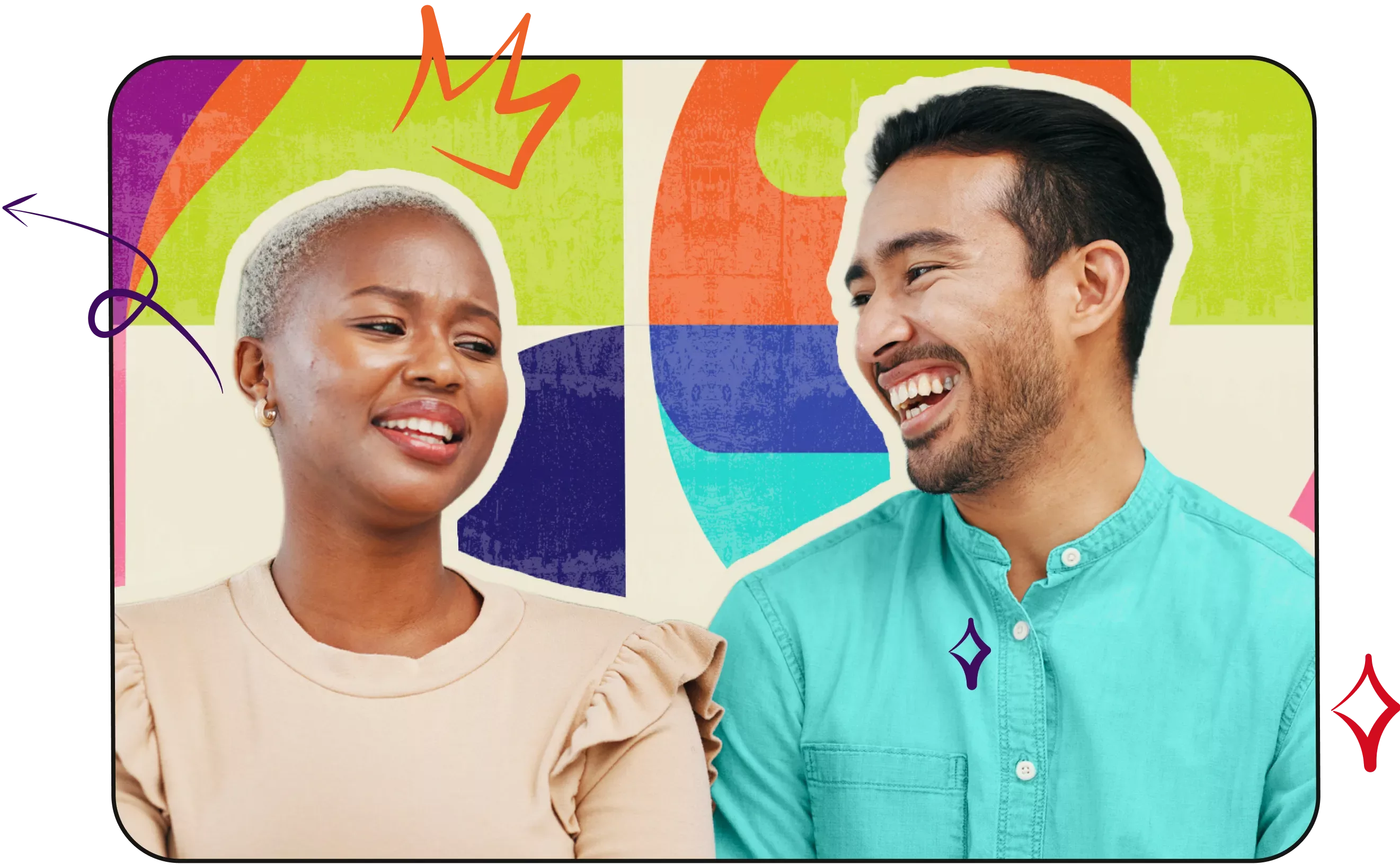Black woman and Asian man laughing together